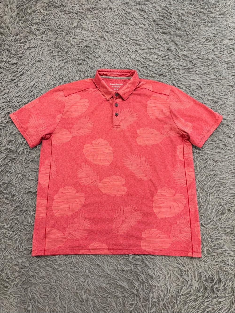 Tommy Bahama Island Zone Polo Shirt Men's XL Red Monstera Print Golf Tropical